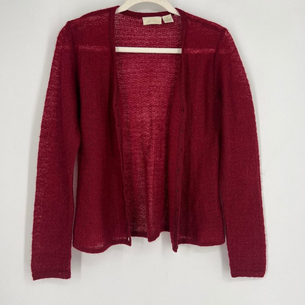 NWOT J. Jill Wine Red Mohair/Wool Button Up Cardigan | Size MP